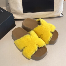 批发2025<b class='q'>秋</b>冬新款方头厚底毛毛一字型拖鞋女鞋货号