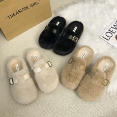 批发2025<b class='q'>冬</b>季新款毛毛鞋女外穿厚底加绒水貂毛女拖鞋货号