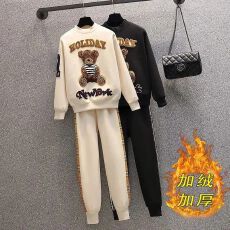 批发秋冬季减龄显瘦裤子微小熊加绒加厚大码<b class='q'>女装</b>卫衣休闲运动套装