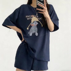 批发短袖短裤套装女两件卡通夏季时尚<b class='q'>休闲</b><b class='q'>运动服</b>宽松