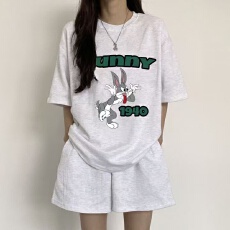 批发韩版时尚运动服套装女夏季新款宽松短袖短裤休闲两件套