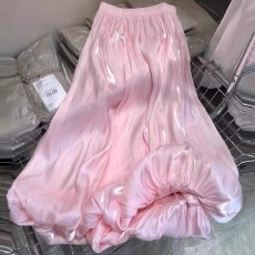 批发已出货高级感褶皱设计流光高腰半身裙女夏宽松<b class='q'>显瘦</b>A字中长裙