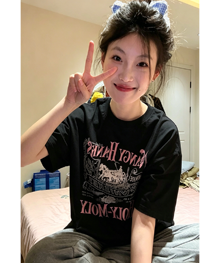 한국 대외 무역 한국 스타일 새로운 여름 반팔 티셔츠 여성 한국 스타일 루즈핏 느긋한 하라주쿠 맨위 chic 항구