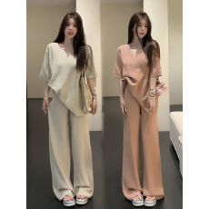 批发夏季新款慵懒宽松阔腿裤休闲时尚短袖女韩系松弛感两件套