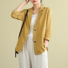 批发棉麻西装短外套女士2026<b class='q'>春</b>秋新款文艺大码宽松休闲长袖小西服上衣