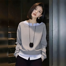 批发小众独特高级感撞色拼接假两件卫衣春秋季时尚百搭休闲长袖上衣女