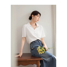 批发<b class='q'>大码</b>女装防晒微胖mm显瘦V领衬衫短袖夏季休闲正肩上衣