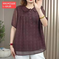 批发官图原版品质高档大码女装印花娃娃领<b class='q'>雪纺衫</b>新款大码遮肉显瘦