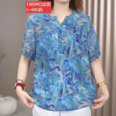 批发官图现货原版品质高档大码女装时尚印花<b class='q'>雪纺衫</b>夏季新款遮肉上衣女
