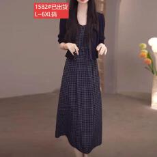 批发官图原版品质<b class='q'>高档</b>大码女装高级格纹<b class='q'>连衣裙</b>早秋显瘦开衫时尚两件套