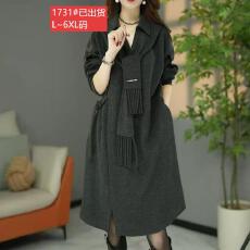 批发官图原版品质<b class='q'>高档</b>大码女装时尚假两件<b class='q'>连衣裙</b>秋冬新款韩版围巾裙子