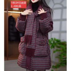 批发官图原版品质高档大码女装红格连帽羽绒棉服遮肉宽松冬季防寒保暖