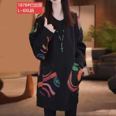 官图原版品质高档大码女装慵懒时尚中长款卫衣女秋冬外穿打底上衣