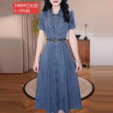 批发官图原版品质<b class='q'>高档</b>大码女装夏季新款收腰固色薄款开衫软牛仔<b class='q'>连衣裙</b>