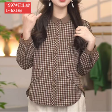 批发官图原版品质高档大码女装文艺时尚格子衬衫<b class='q'>春</b>季新款宽松显瘦上衣