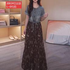 批发官图原版品质<b class='q'>高档</b>大码女装轻奢设计感碎花拼接牛仔假两件<b class='q'>连衣裙</b>夏