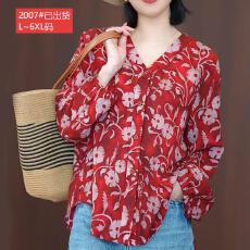 批发官图原版品质高档大码女装宽松时尚印花衬衫春夏休闲百搭长袖上衣