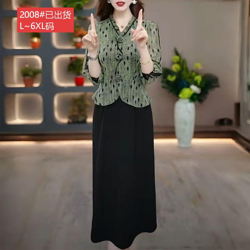 경관 그림 원본 품질 고급 빅 사이즈 여성 의류 봄 슬림해 보이는 패치워크 드레스 패션 품격 우아함 연령 감소 새로운
