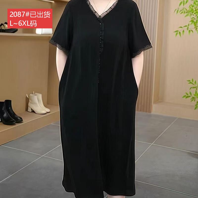 경관 그림 원본 품질 고급 빅 사이즈 여성 의류 여름 표지 고기 슬림해 보이는 지방 엄마 품격 루즈핏 롱 코트 드레스