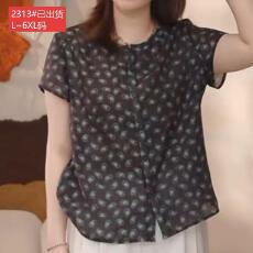 批发官图原版品质高档大码女装时尚碎花圆领<b class='q'>雪纺衫</b>中老年遮肉显瘦上衣