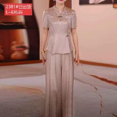 批发官图原版品质高档大码<b class='q'>女装</b>阔太太优雅气质旗袍<b class='q'>套装</b>上衣裤子两件套