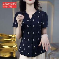批发官图原版品质高档大码女装蓝色波点冰竹丝薄款衬衫女<b class='q'>夏</b>季休闲减龄