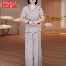 批发官图原版品质高档<b class='q'>大码</b>女装夏季款妈妈装宽松显瘦清凉短袖上衣裤子