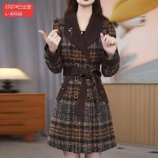 批发官图原版面料品质欧版<b class='q'>时尚</b>咖格中长款<b class='q'>风衣</b>外套秋季女士洋气大衣新