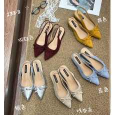 批发小尖头镂空彩色百搭蝴蝶结款凉拖内增高小单鞋