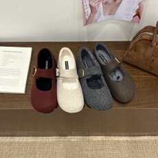 内增高复古毛呢水钻毛毛鞋单鞋女2025秋冬新款配裙子加绒玛丽珍鞋