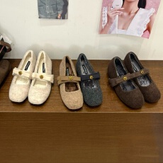 批发灰色加绒毛毛鞋女外穿2025冬季内增高3.5CM加厚保暖毛呢玛丽珍鞋