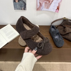 批发灰色加绒毛毛鞋女外穿2025<b class='q'>冬</b>季内增高3.5CM加厚保暖毛呢玛丽珍鞋