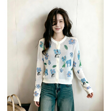 批发2026夏季新款法式优雅铃兰小蓝花薄款<b class='q'>长</b>袖洋气减龄开衫上衣女