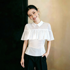 批发已出货2026夏季新款古堡恋人韩式压褶斗篷式别致<b class='q'>衬衫</b>短袖<b class='q'>上衣</b>女