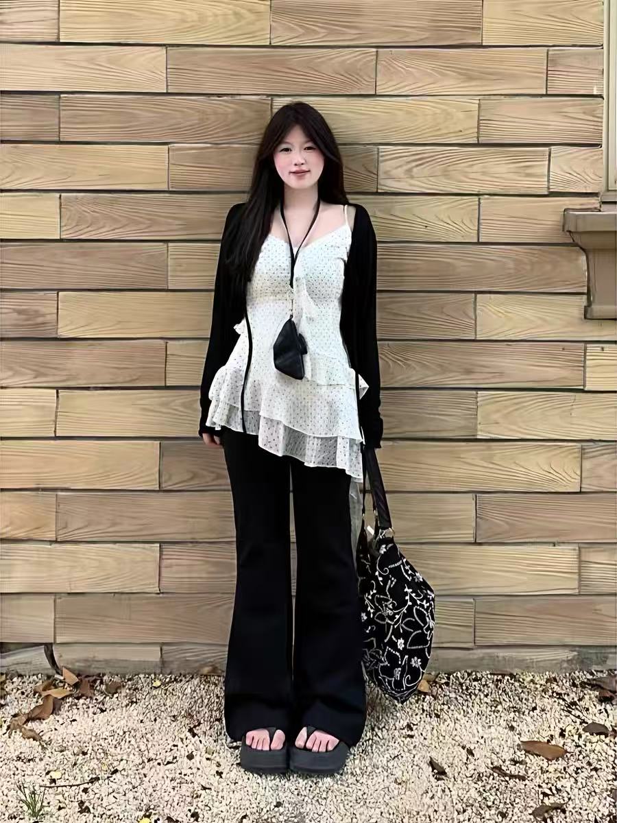 빅 사이즈 프랑스식 화이트 도트 무늬 불규칙 캐미솔 지방 mm 표지 고기 슬림해 보이는 민소매 만나는 맨위