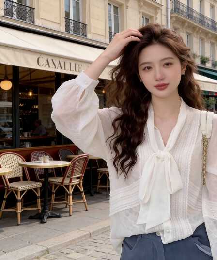빅 사이즈 마이크로 ~을 통해 화이트 고급 센스 긴팔 여성 셔츠 봄 지방 mm 루즈핏 연령 감소 셔츠 자외선 차단 슬림해 보이는 맨위