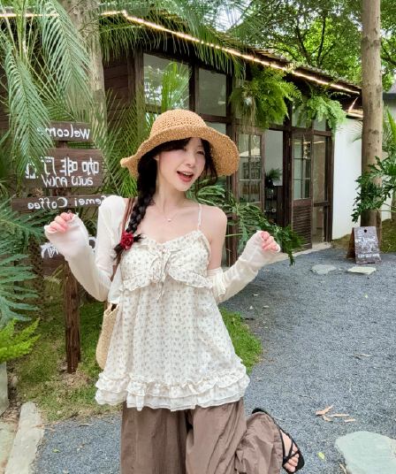 실사 한 부서 달콤함 작은 청신 꽃무늬 캐미솔 2026 여름 순수한 욕망 핫걸 몸매 가꾸기 섹시함 맨위
