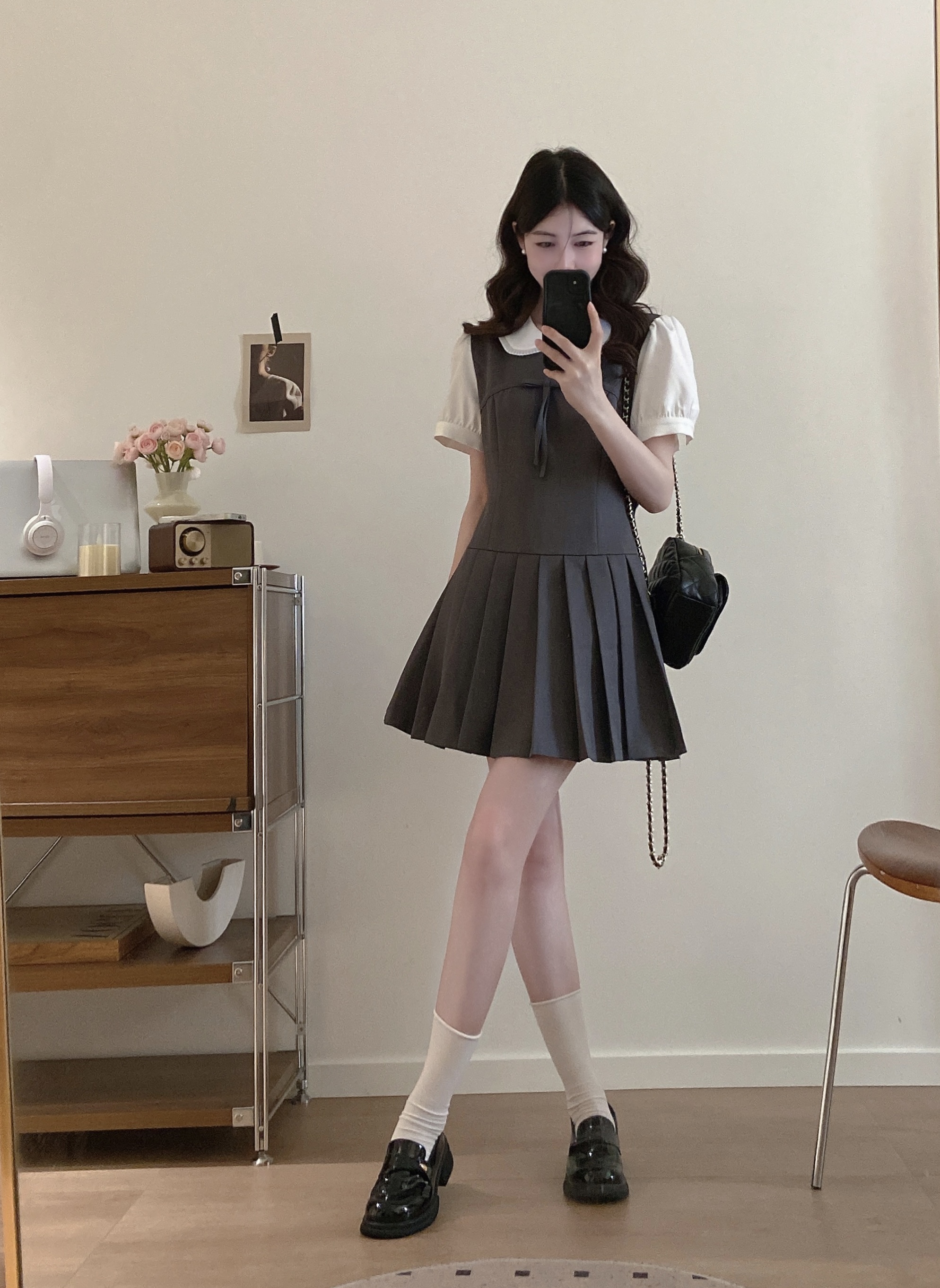 실사 even 하나 원자바오 m1u 부서 작은 한 부서 높음 지혜 센스 페이크 레이어드 드레스 여름 허리 수축 슬림해 보이는 플리츠 미니 스커트
