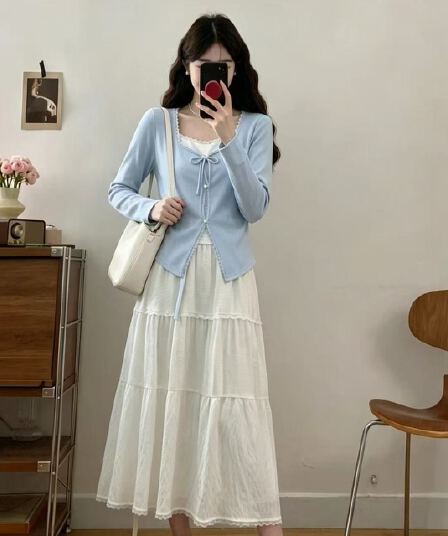 실사 빅 사이즈 디자인 센스 페이크 레이어드 나비 넥타이 긴팔 티셔츠 여성 2026 새로운 표지 고기 슬림해 보이는 맨위