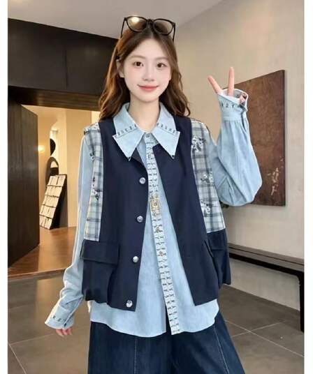 gvl 라운드 맨위 블루 브릿지 레거시 꿈 가을 새로운 디자인 센스 폴로 칼라 외국 가스 레트로 캐주얼 셔츠