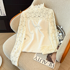 批发蕾丝镂空半高领针织衫女2025秋冬季新款内搭打底衫洋气上衣