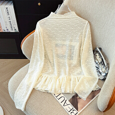 批发半高领微透长袖罩衫T恤<b class='q'>蕾丝</b>拼接下摆秋冬季打底衫内搭叠穿上衣女