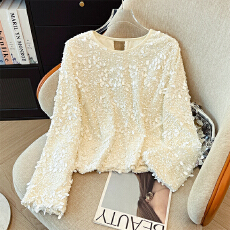 批发重工亮片圆领<b class='q'>长袖</b>丝绒<b class='q'>T</b><b class='q'>恤</b>女2025冬季新款韩版百搭显瘦打底衫上衣