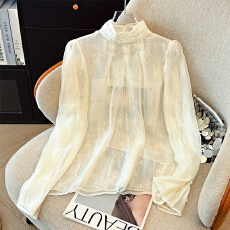 批发法式宫廷风钉珠立领蕾丝<b class='q'>雪纺</b><b class='q'>衫</b>女2026春季设计感衬<b class='q'>衫</b>洋气小<b class='q'>衫</b>上衣