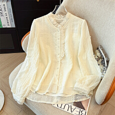 批发2026早春新款时尚立领蕾丝花边百搭<b class='q'>刺绣</b>长袖减龄<b class='q'>衬衫</b>女上衣