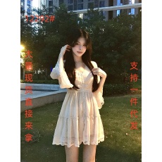 批发<b class='q'>日系</b>古着vintage<b class='q'>连衣裙</b>女早秋新款蕾丝木耳花边七分袖气质感短裙