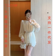 批发ByYou 夏季气质仙气白色<b class='q'>雪纺衫</b>上衣女收腰中长款高级感泡泡袖衬衫