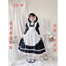批发日本<b class='q'>动漫</b>黑白色宫廷女仆装长袖大码女装cosplay<b class='q'>服装</b>女佣装连衣裙
