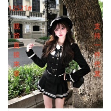 批发学院风jk制服套装女秋季千金黑色收腰<b class='q'>西装</b>衬衫上衣辣妹百褶半裙子