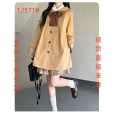 批发布丁熊原创JK制服【山茶】学院风娃娃领<b class='q'>中长款</b><b class='q'>风衣</b>外套百搭格裙